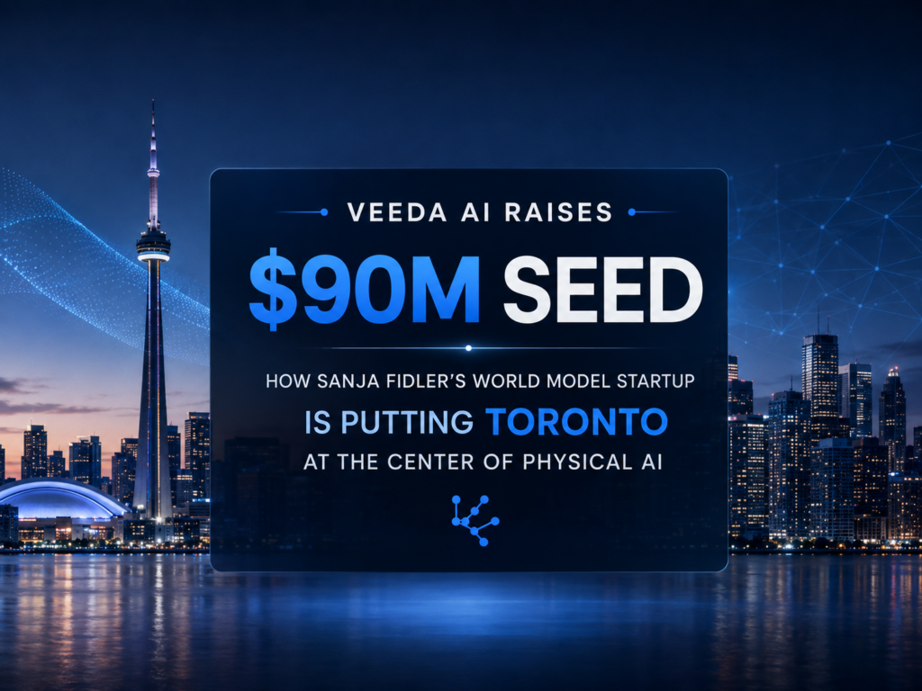 Veeda AI Raises $90M Seed - Toronto skyline with headline graphic